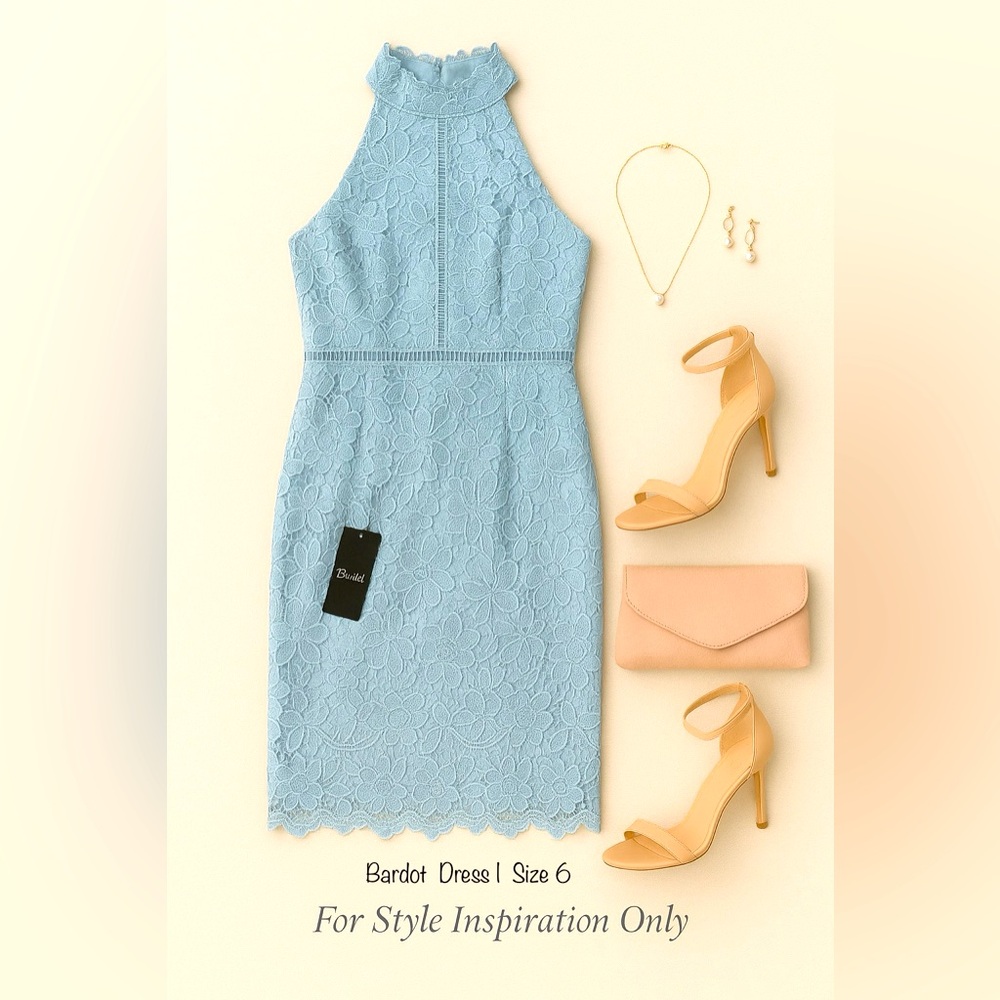 Bardot Pastel Blue Lace Halter Neck Midi Dress | US 6 / Small | NWT - Picture 3 of 10